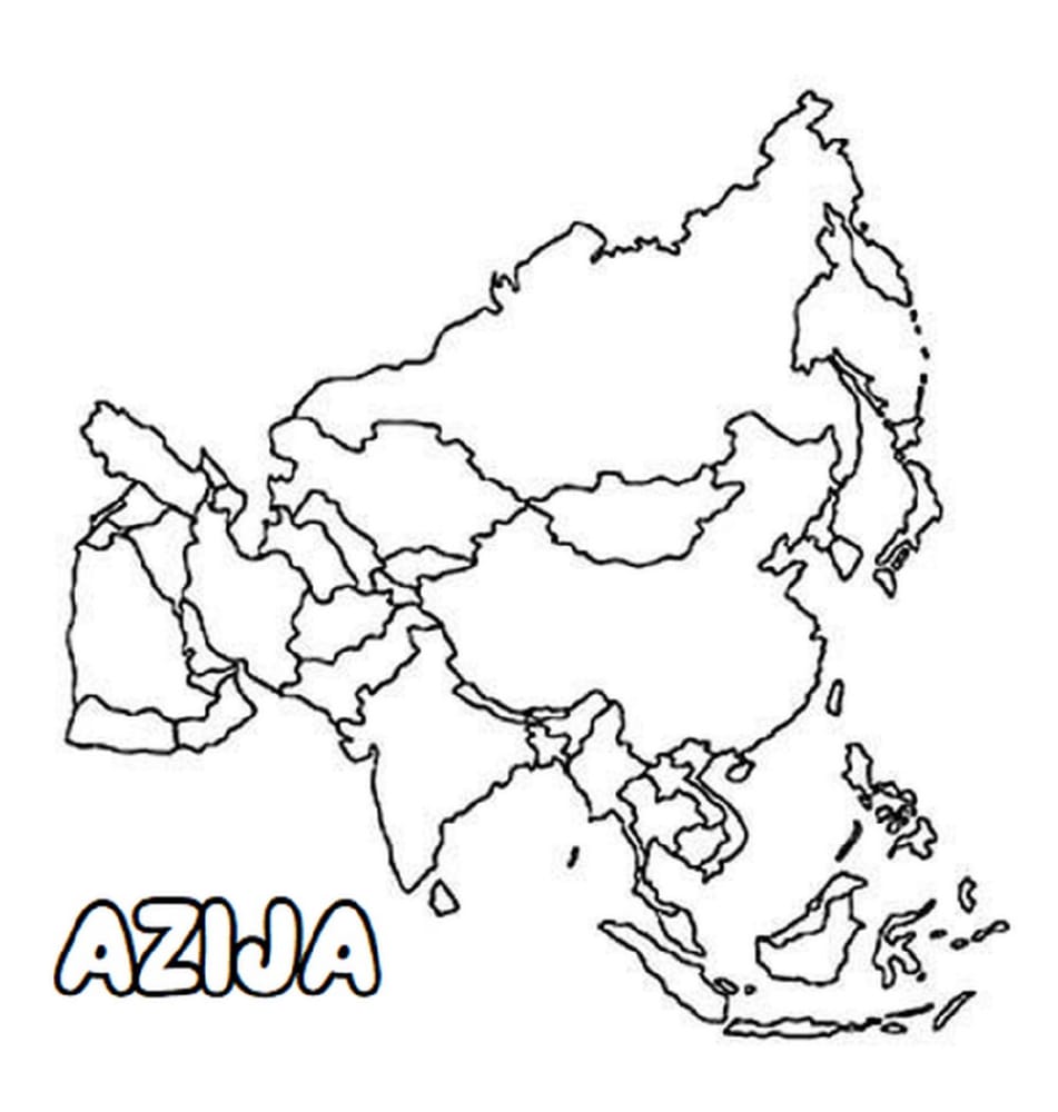 Azijos žemynas spalvinimui piešinėlis, azija