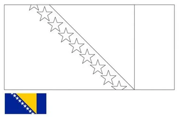Bosnijos ir Hercegovinos vėliava su žvaigždėmis spalvinimui