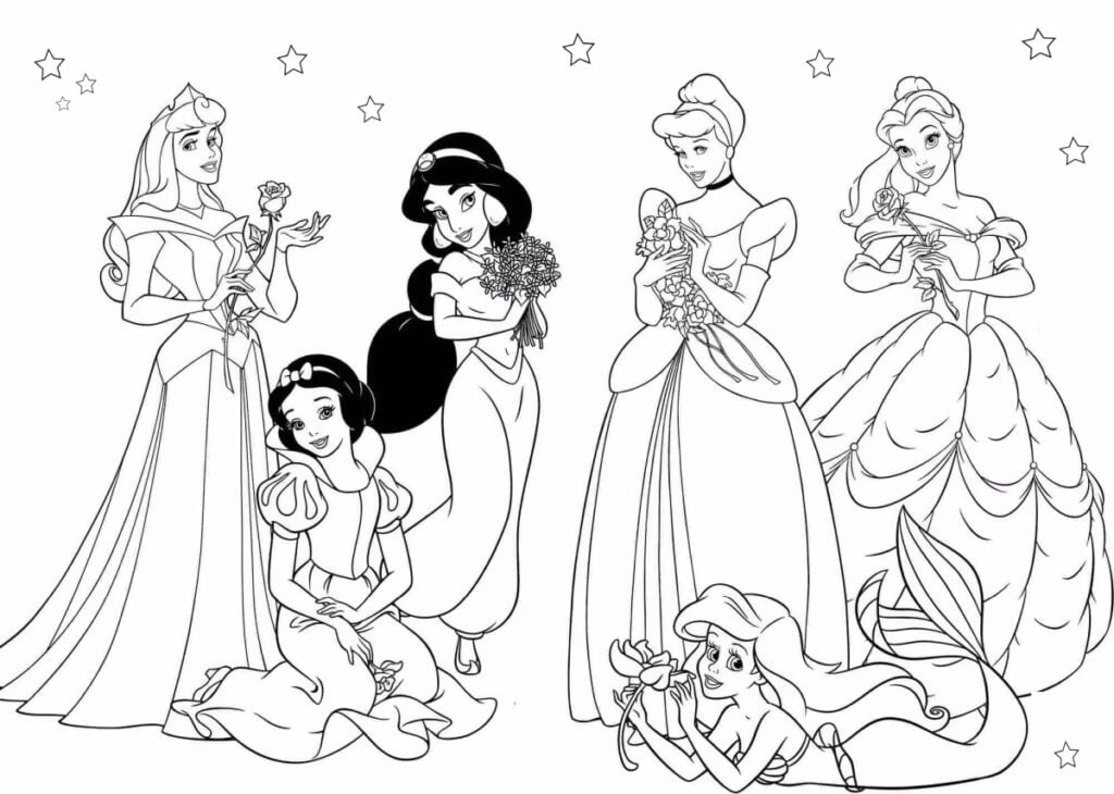 6 Disney printsessi värvimislehte