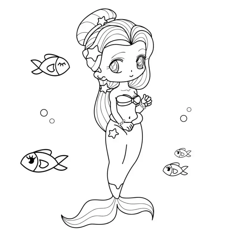 Sirena anime, dibujo para colorear