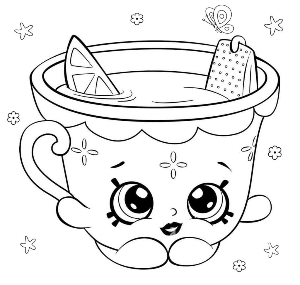 رسم فنجان شاي kawaii للتلوين