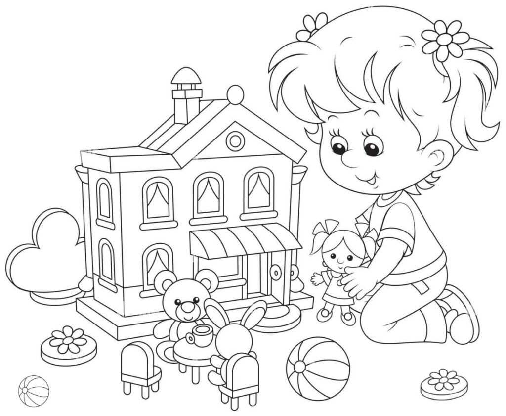 Baby doll house, lėlių namas spalvinimui
