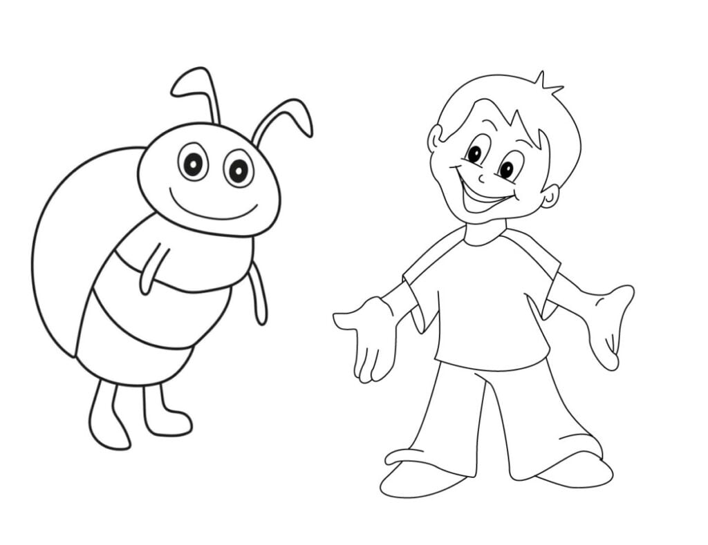 Ein Junge und ein Käfer, eine schöne Ausmalbilder