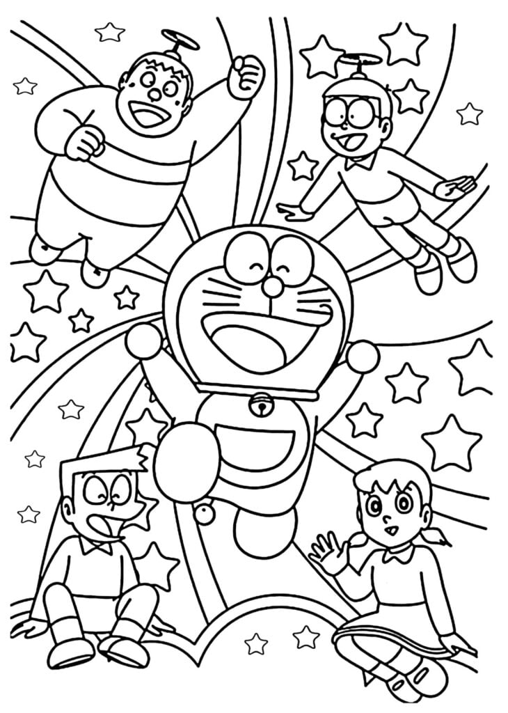 Các bạn Doraemon để tô màu 