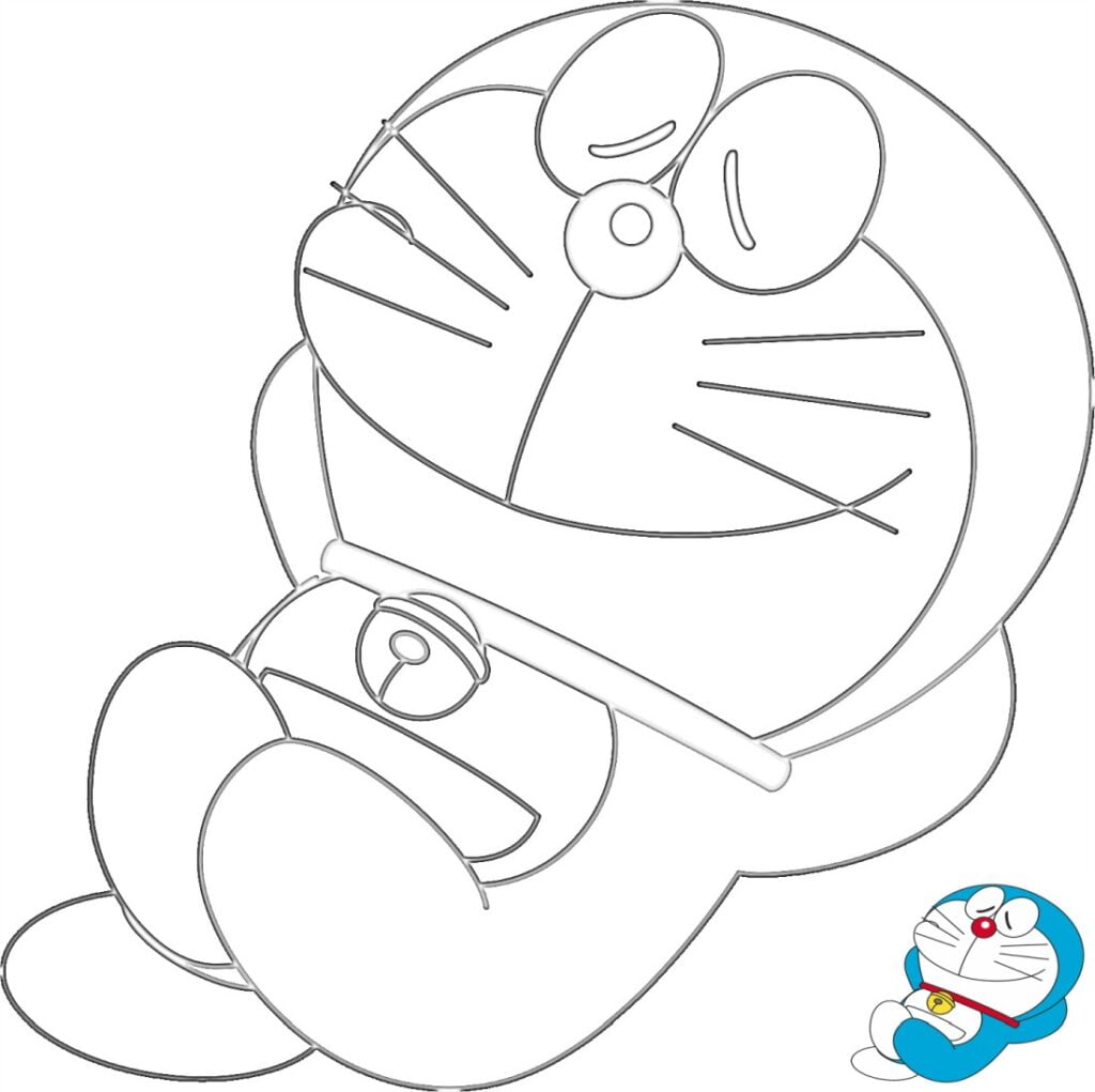 Doraemon đang ngủ, đang vẽ tranh để tô màu 