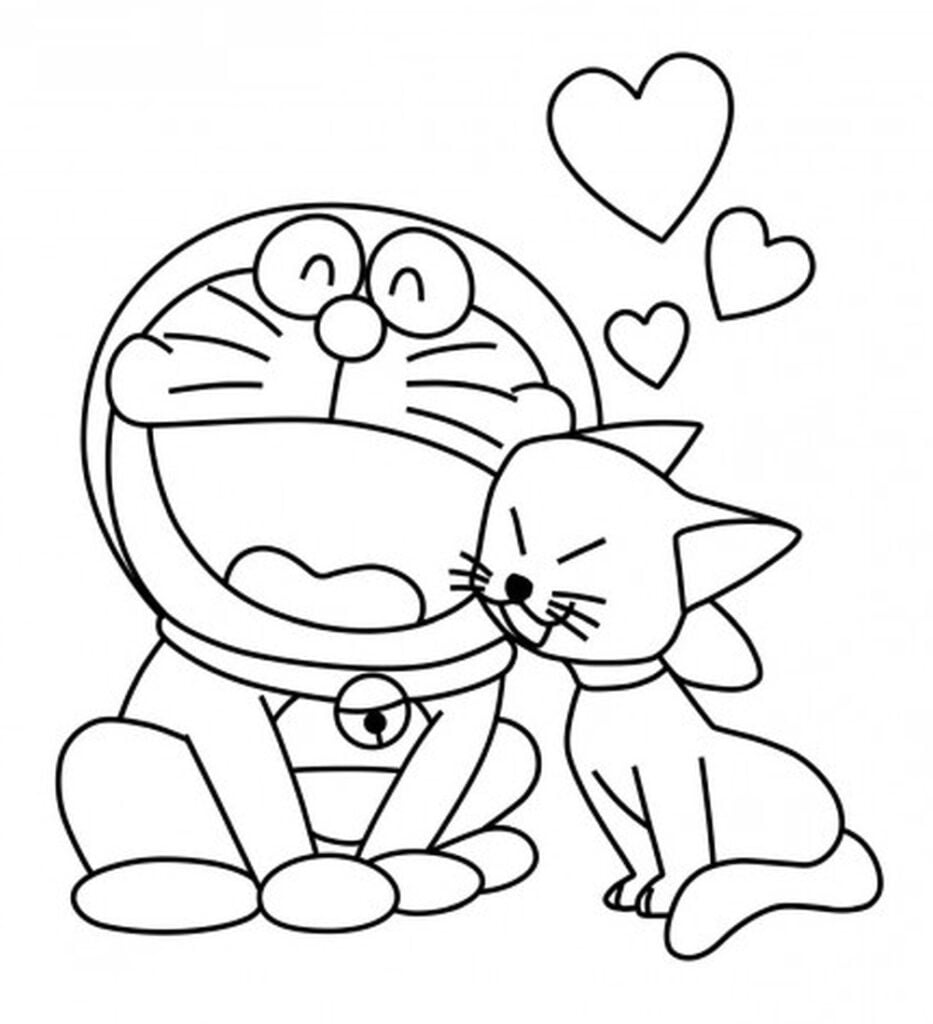 Doraemon يحب القطط للتلوين 
