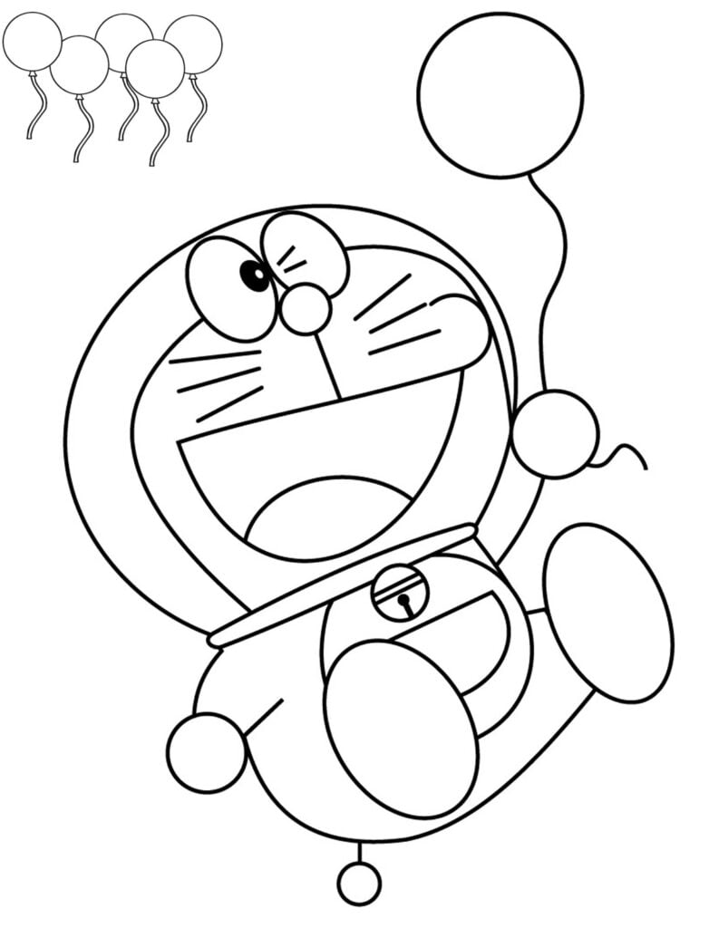 Doraemon dengan balon untuk mewarnai 