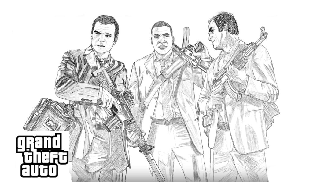 GTA Grand theft auto armas para colorear