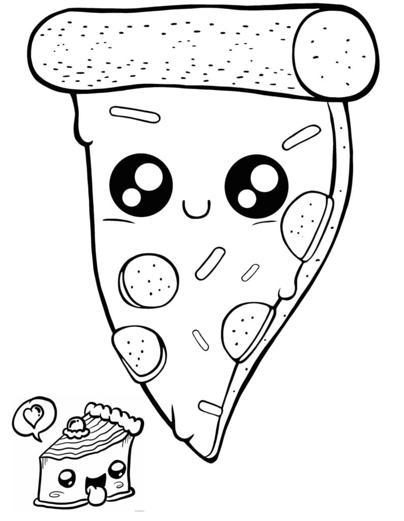 kawaii pizza til að lita 