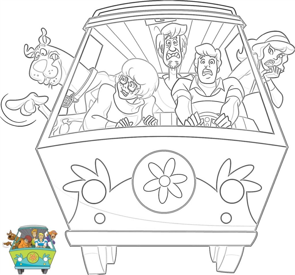 Scooby doo busz színező oldal gyerekeknek