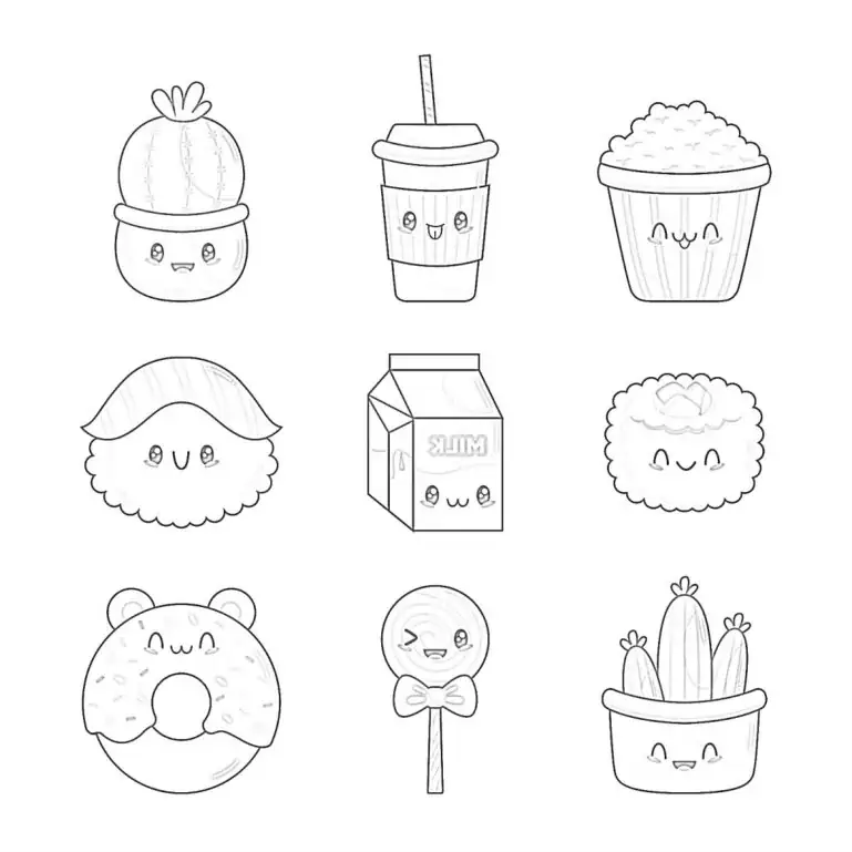 Kawaii 着色のためのかわいい図面かわいい食べ物