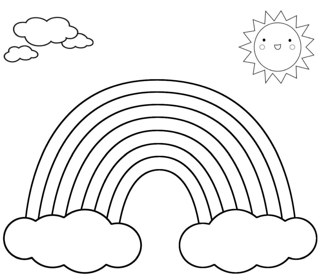 Arco-íris com sol e céu para colorir