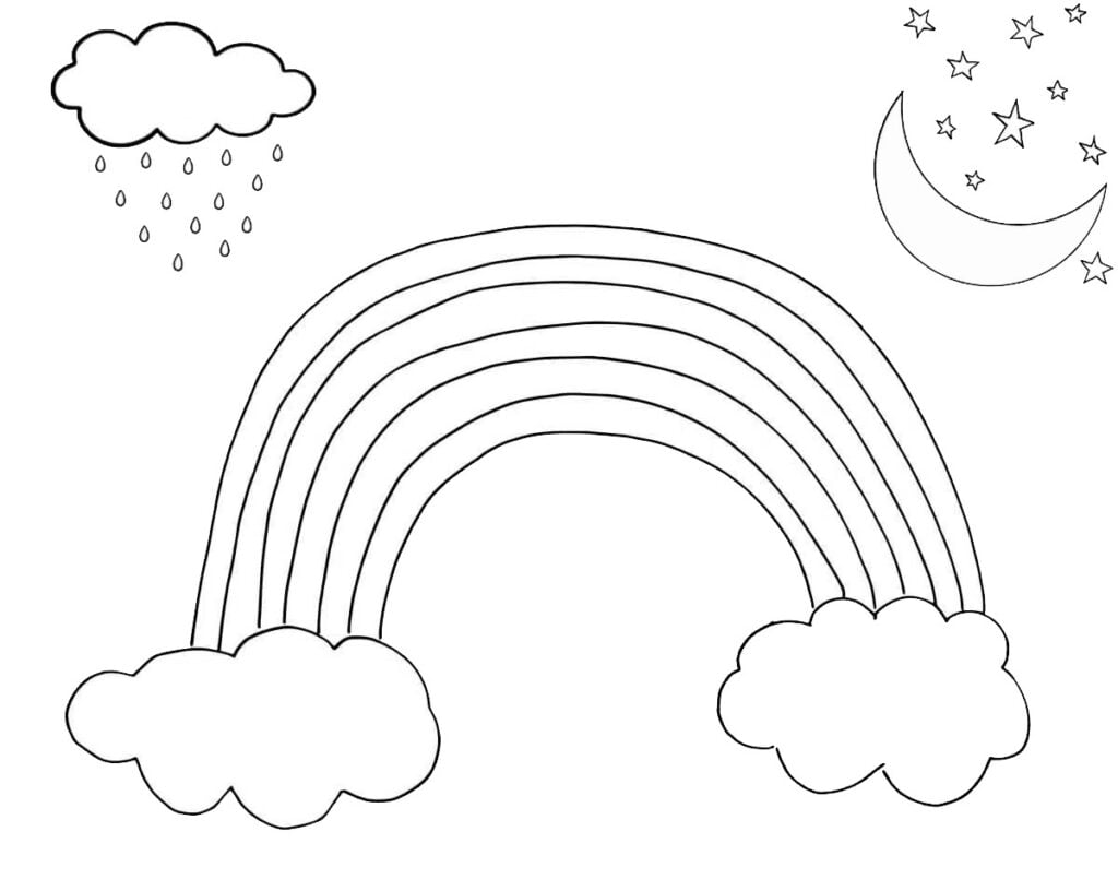 Coloriages arc-en-ciel et lune