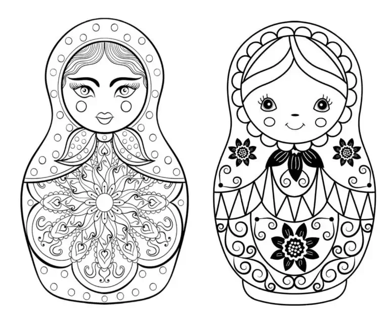 Vene nuku Matrioshka joonistus värvimiseks