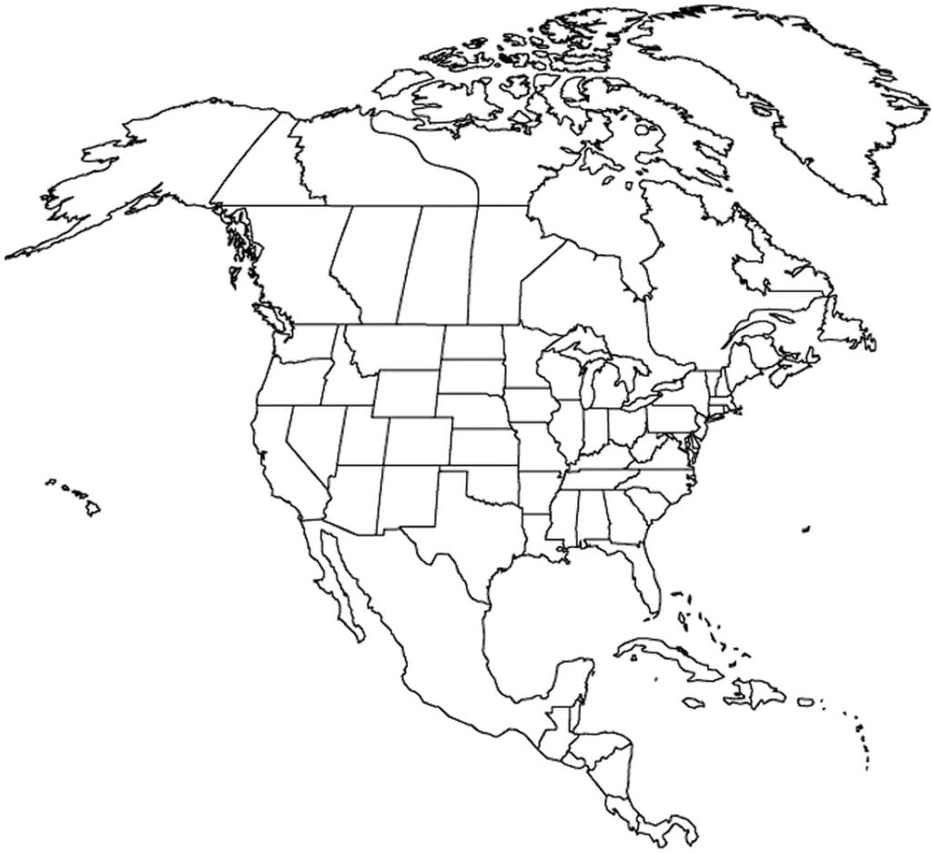 Mapa Severnej Ameriky na vyfarbenie