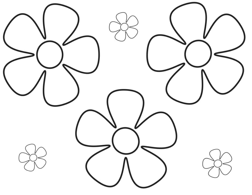 Enkel å fargelegge blomster, tegning for barn