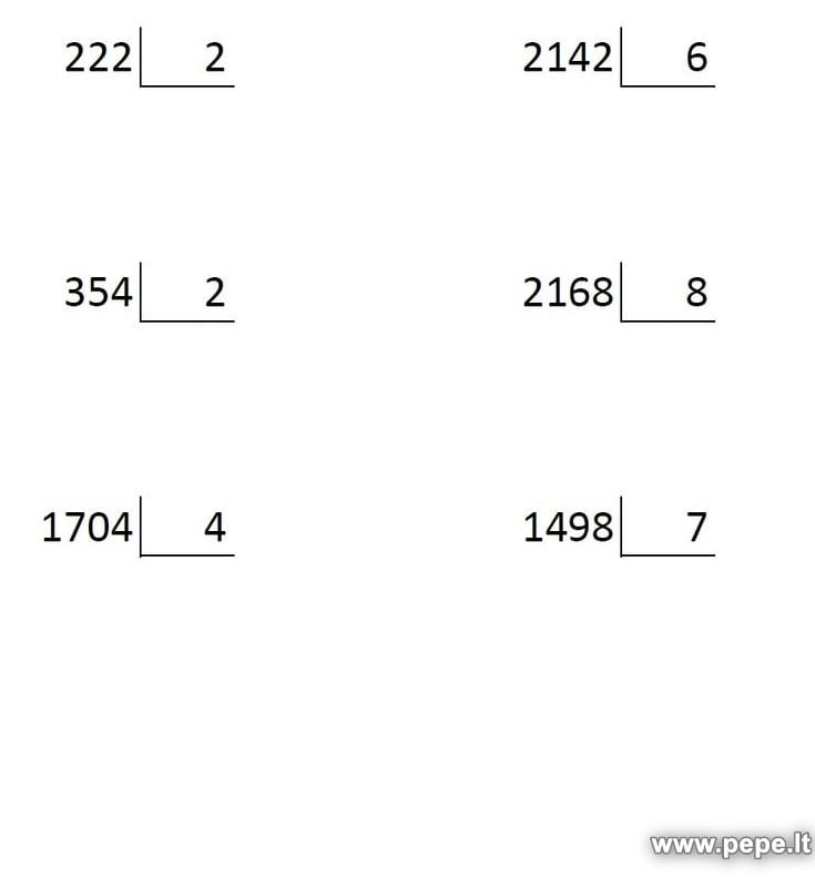 Divisão matemática por coluna.