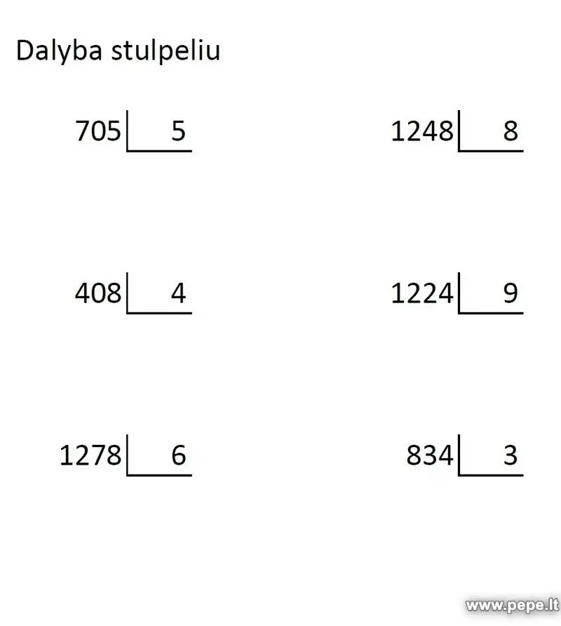 Matemātikas dalīšanas uzdevums piektklasniekiem.