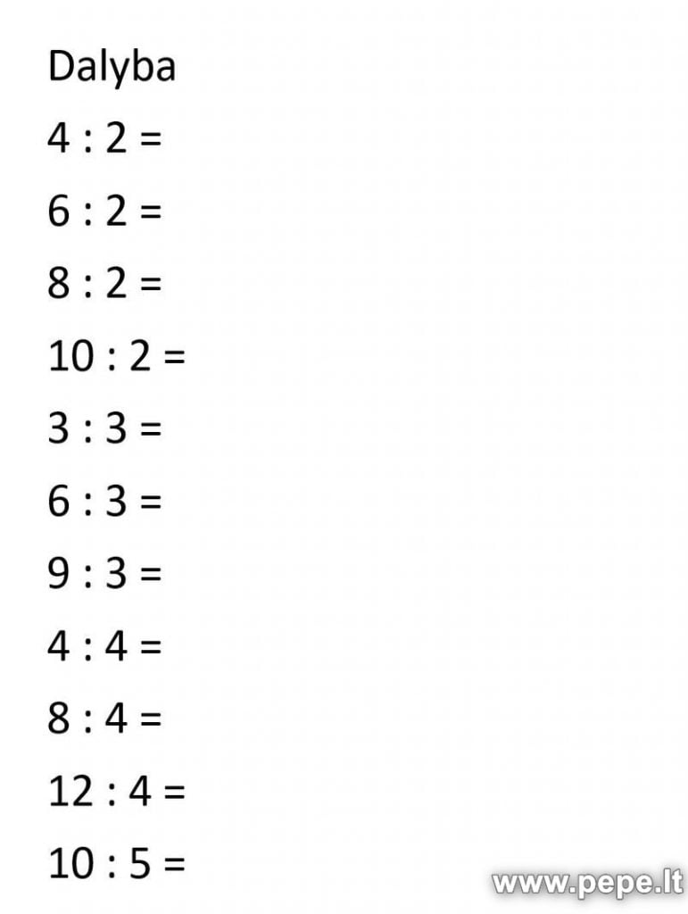 Beşdarî ji bo pola yekem. Karên dabeşkirina matematîkê.