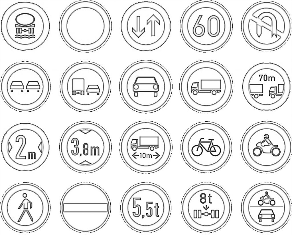 Beaucoup de panneaux de signalisation coloriage