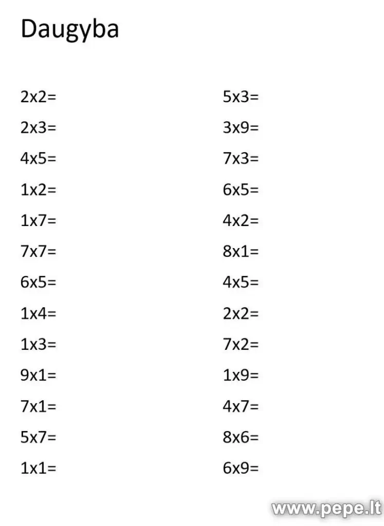 multiplicación para los grados 1 2