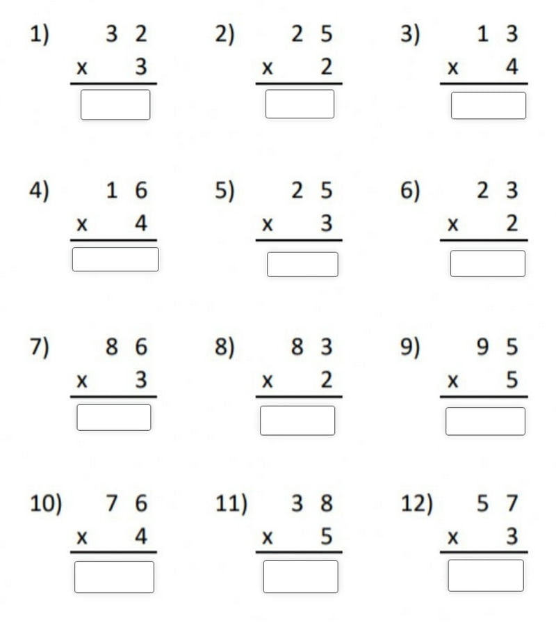 Matematické násobení po sloupcích pro třeťáky, úkol. 