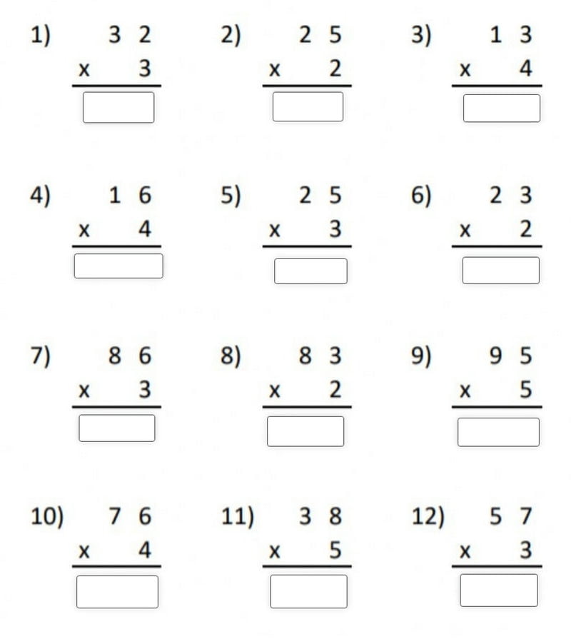 Toán nhân theo cột cho học sinh lớp 3, bài tập. 