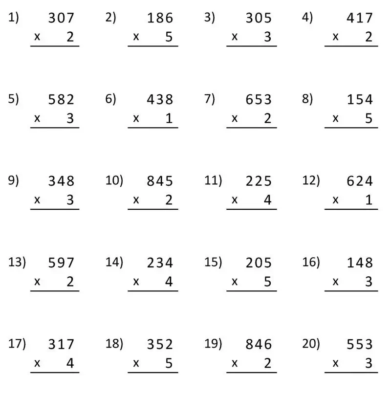 Multiplicación en columna de números de tres dígitos.