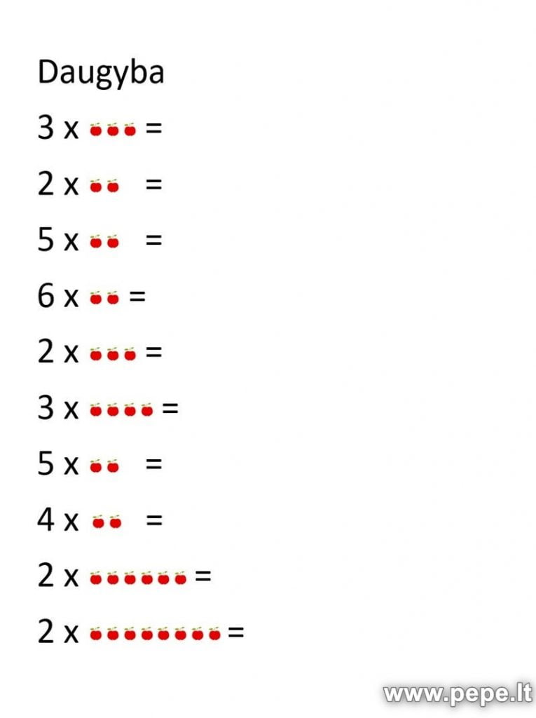 Tarefas de multiplicação para alunos da primeira e segunda série.