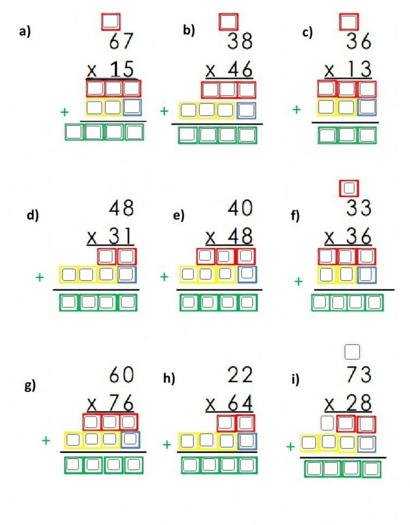 Matematisk multiplikationsopgave for kolonne.