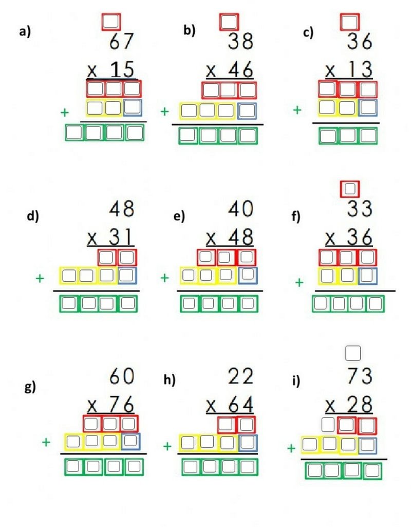 Úloha matematického násobení po sloupcích.