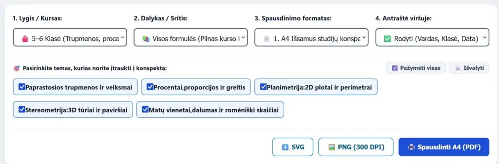 Matematikos spalrgalkes, formules