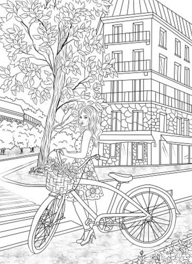 Oraș de biciclete de colorat.