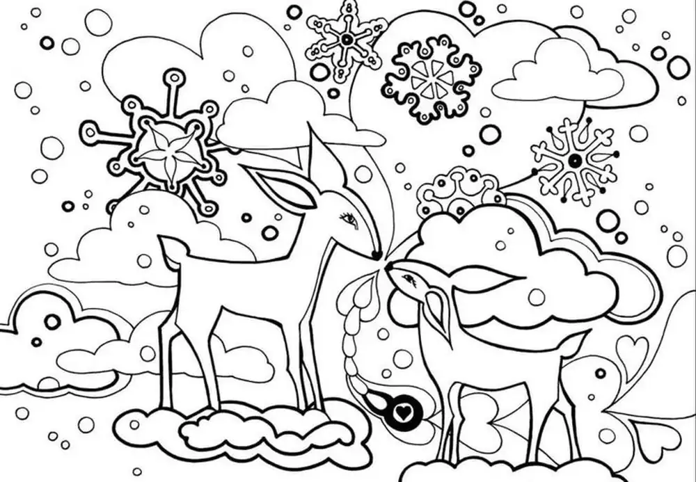 Dibujo para colorear de ciervos de invierno