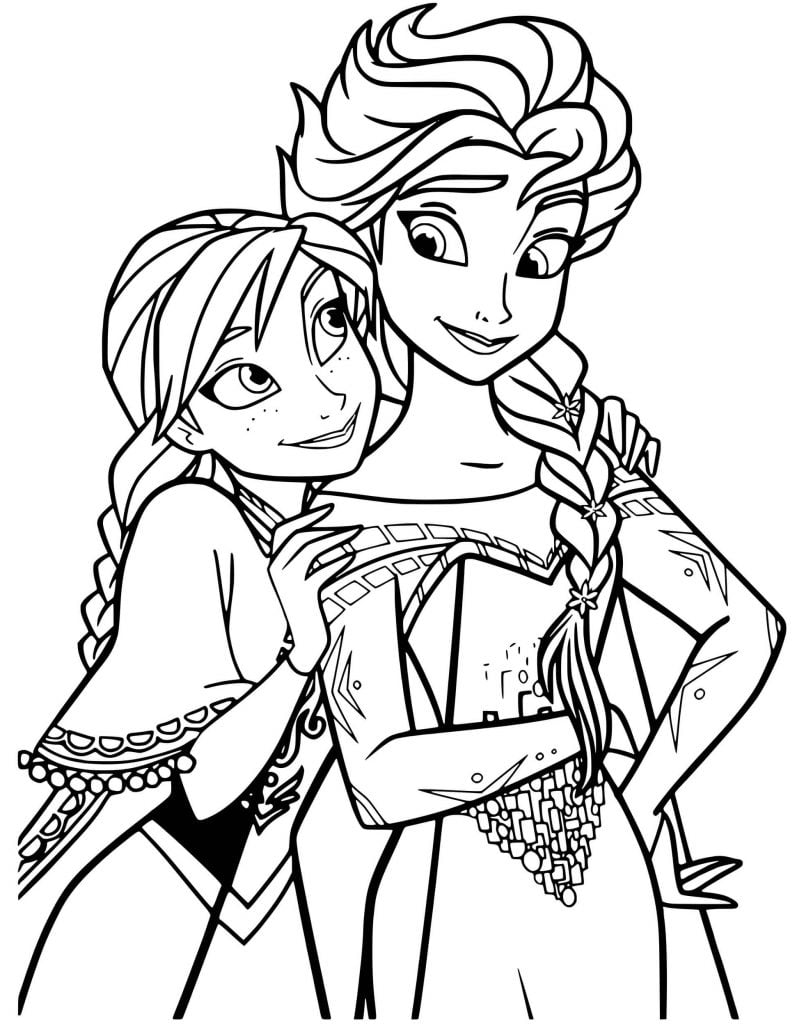 Elsa e Anna juntas para colorir