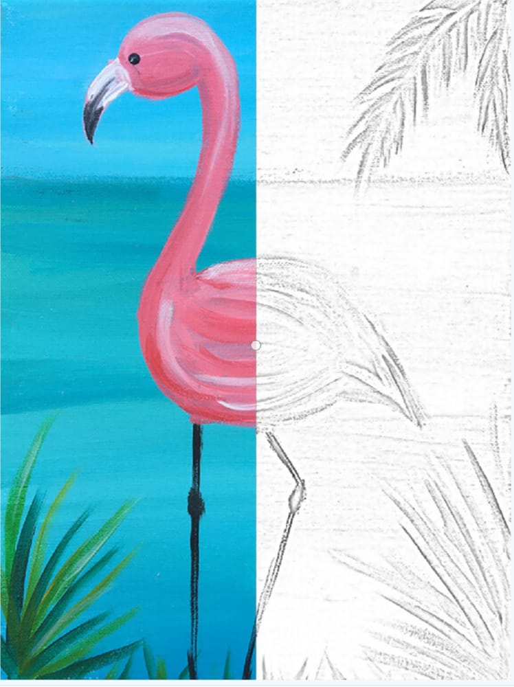 Färbe die Hälfte des Flamingos