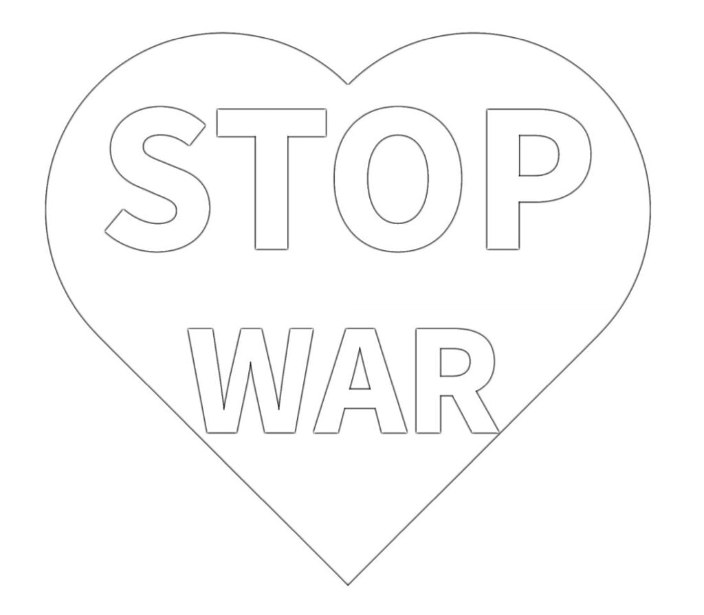 Pare a guerra com coração amoroso para colorir
