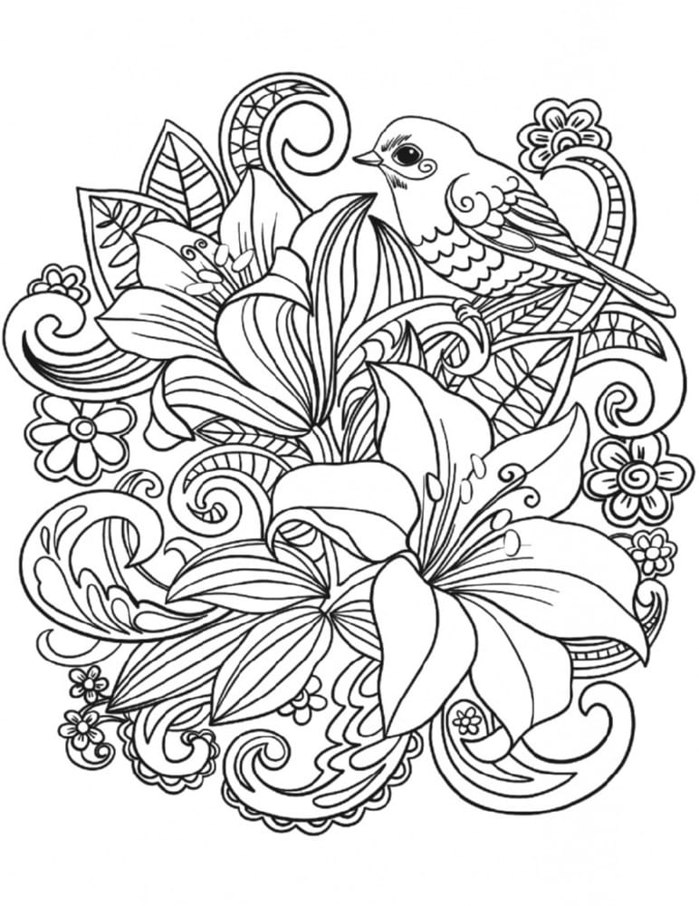 Gėlių puokštė spalvinti piešinys