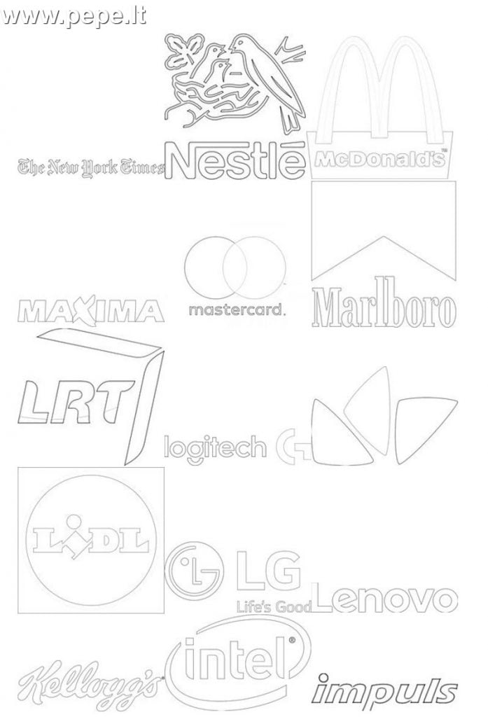 Įžymių įmonių logotipų spalvinimas