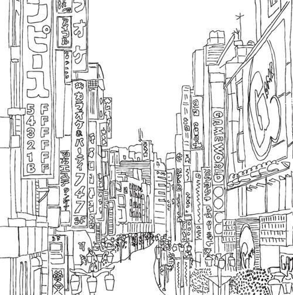 Cidade japonesa para colorir