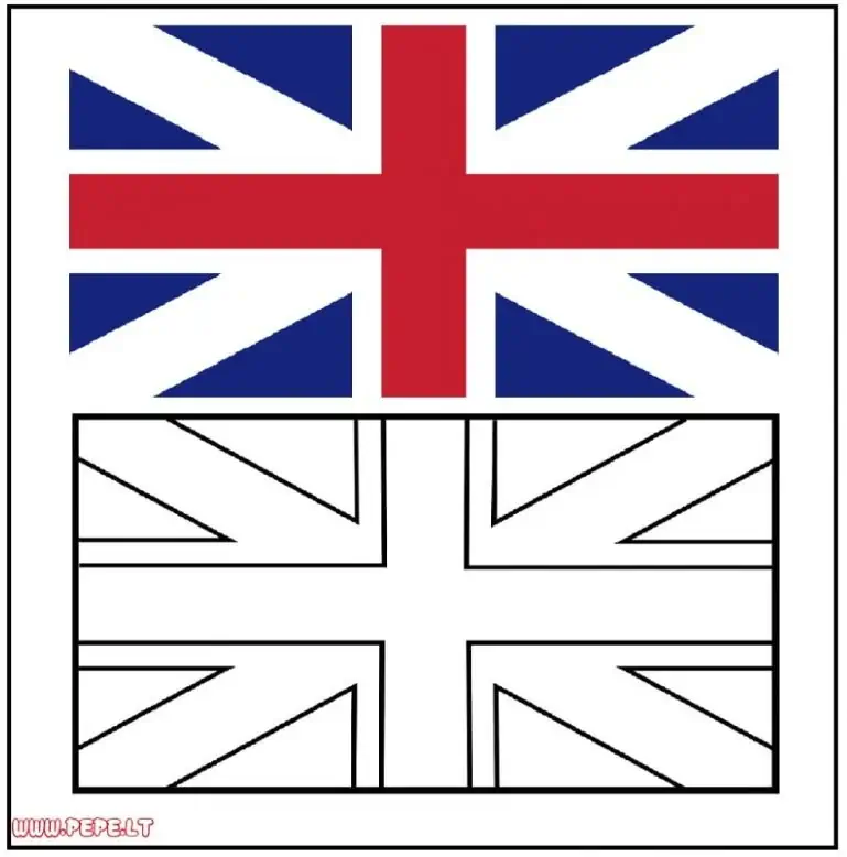 Jungtinės Karalystės vėliava Union Jack piešinys spalvinti