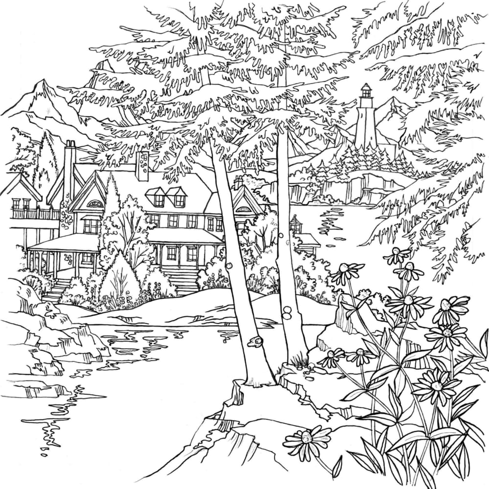 Paysage de village coloriage