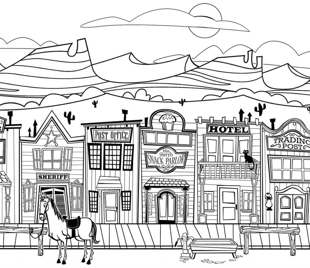 Cidade cowboy para colorir