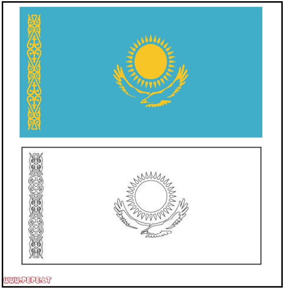 Ukurasa wa kupaka rangi bendera ya Kazakhstan, Kazakhstan