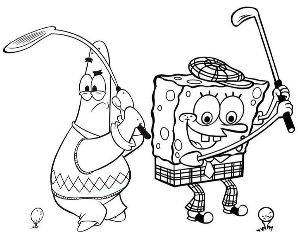 Pobarvanka SpongeBob igra golf