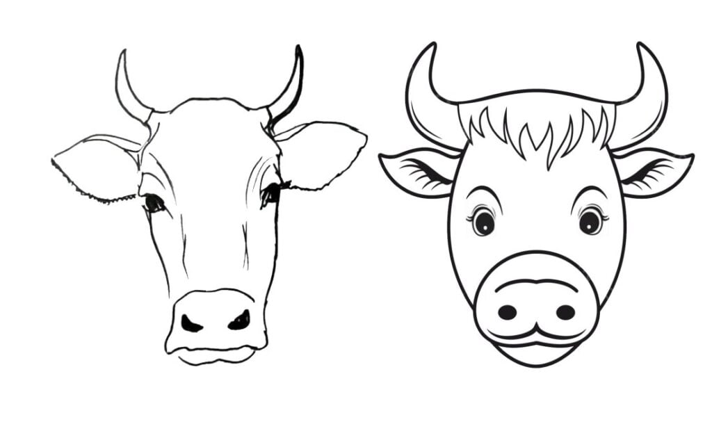 Głowa krowy do kolorowania, głowy