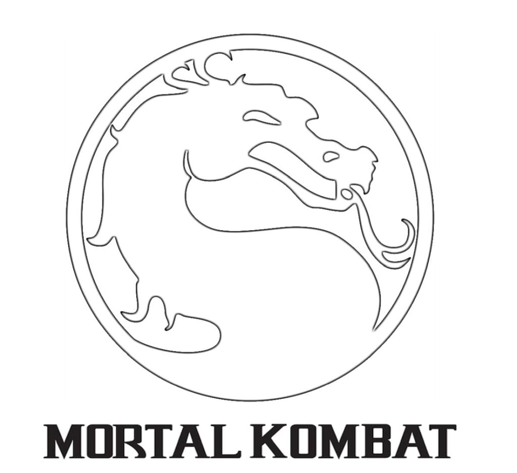 Mortal Kombat-logo i svart og hvitt