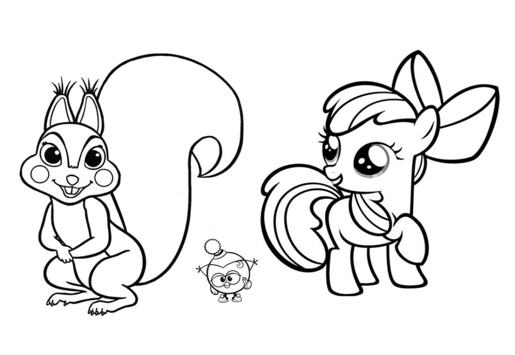 Pony y ardilla para colorear.