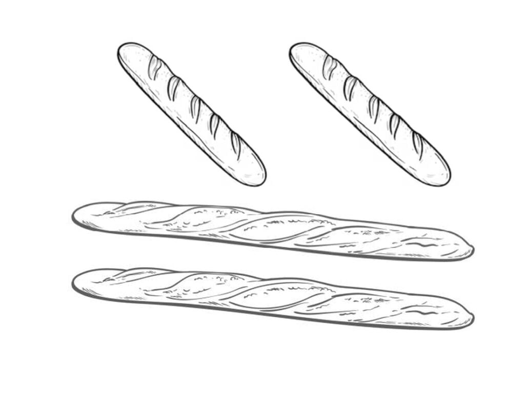Baguette, un long pain-baguette à colorier