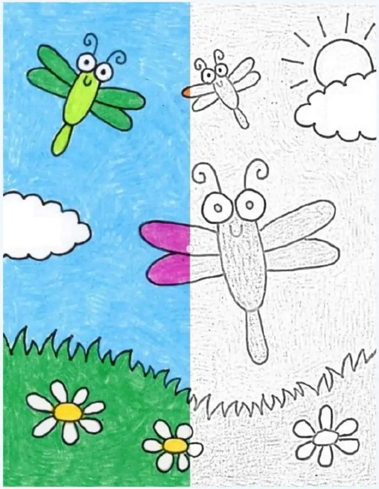 Pagdrowing sa mga bata sa dragonflies